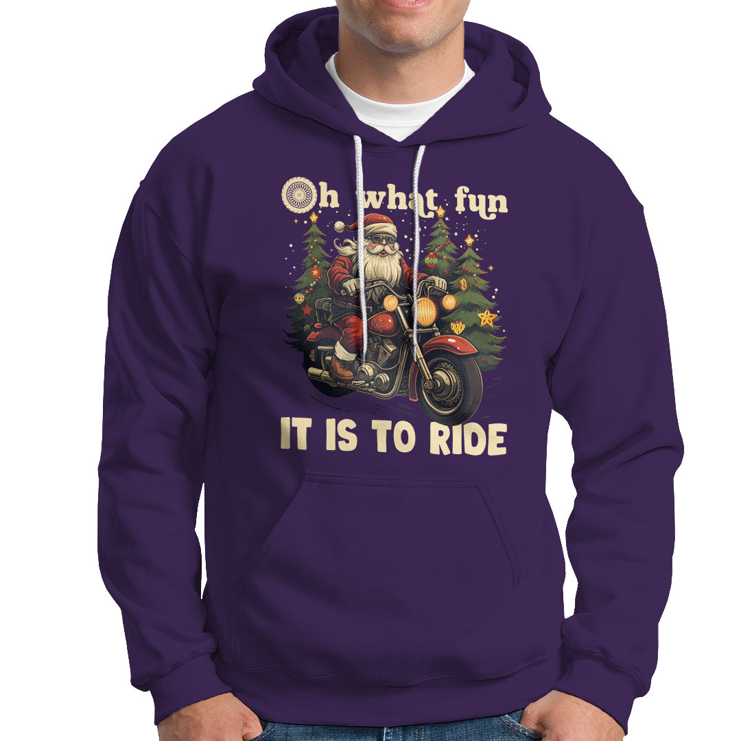 Santa Claus Biker Hoodie Oh What Fun It Is To Ride Motorcycle Christmas - Wonder Print Shop