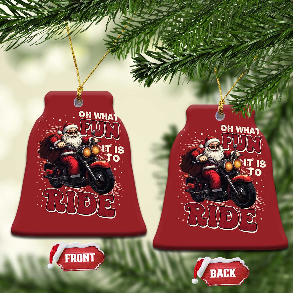 Biker Santa Claus Christmas Ornament Oh What Fun It Is To Ride Motorcycle Xmas - Wonder Print Shop