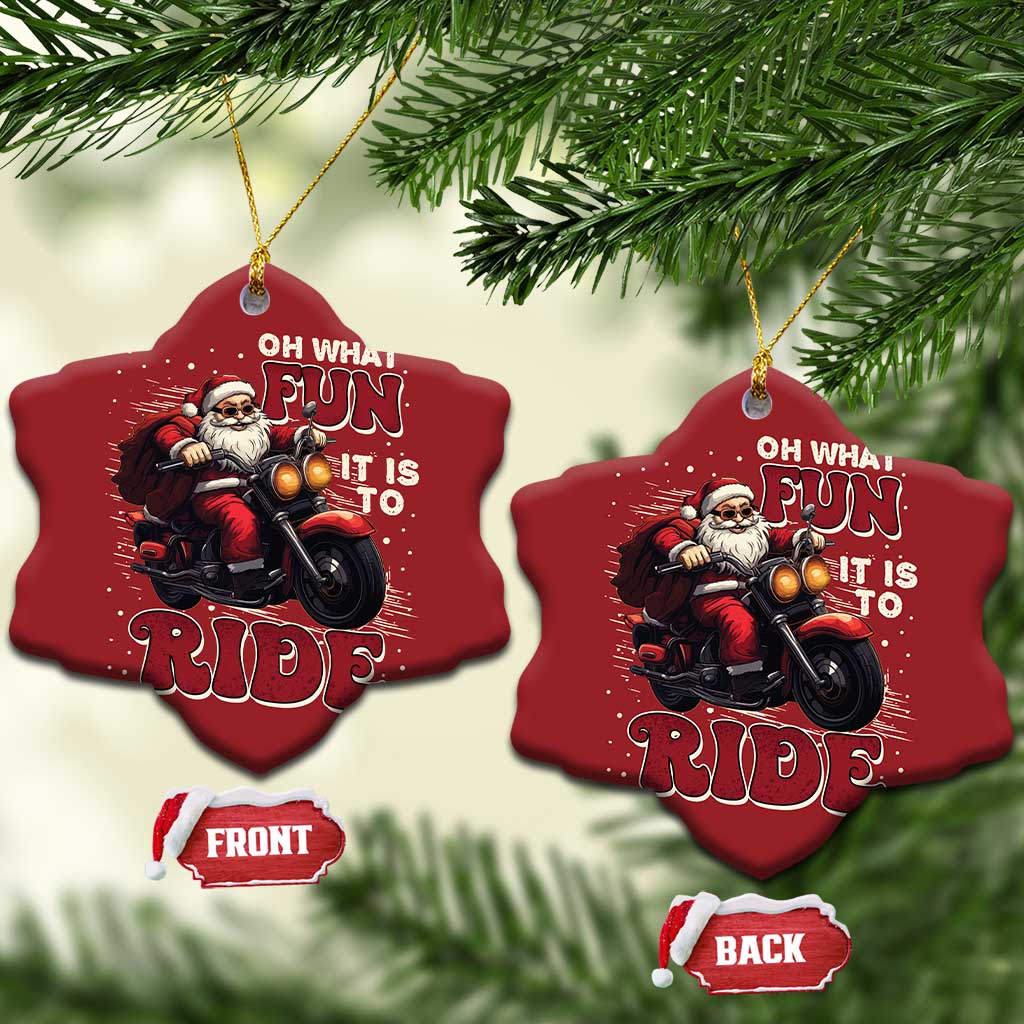 Biker Santa Claus Christmas Ornament Oh What Fun It Is To Ride Motorcycle Xmas - Wonder Print Shop