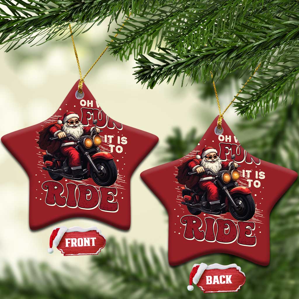 Biker Santa Claus Christmas Ornament Oh What Fun It Is To Ride Motorcycle Xmas - Wonder Print Shop