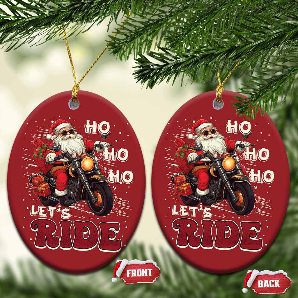 Biker Santa Claus Christmas Ornament Ho Ho Ho Let's Ride Xmas - Wonder Print Shop