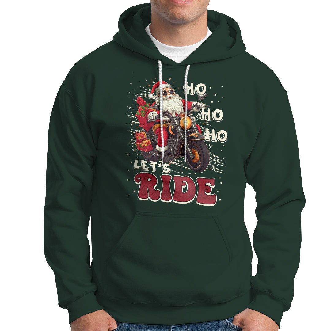 Santa Claus Biker Hoodie Ho Ho Ho Let's Ride Christmas - Wonder Print Shop