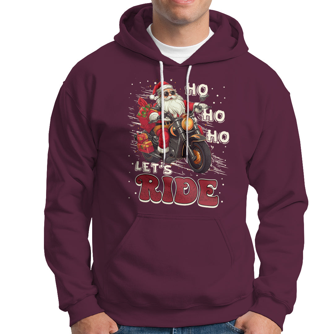 Santa Claus Biker Hoodie Ho Ho Ho Let's Ride Christmas - Wonder Print Shop