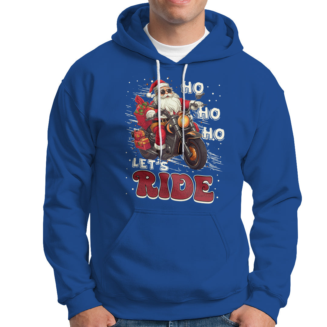 Santa Claus Biker Hoodie Ho Ho Ho Let's Ride Christmas - Wonder Print Shop