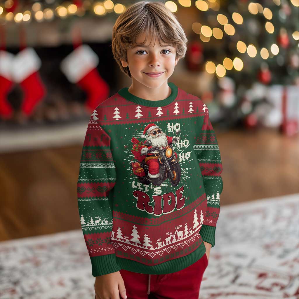 Biker Santa Claus Ugly Christmas Sweater Ho Ho Ho Let's Ride Xmas - Wonder Print Shop
