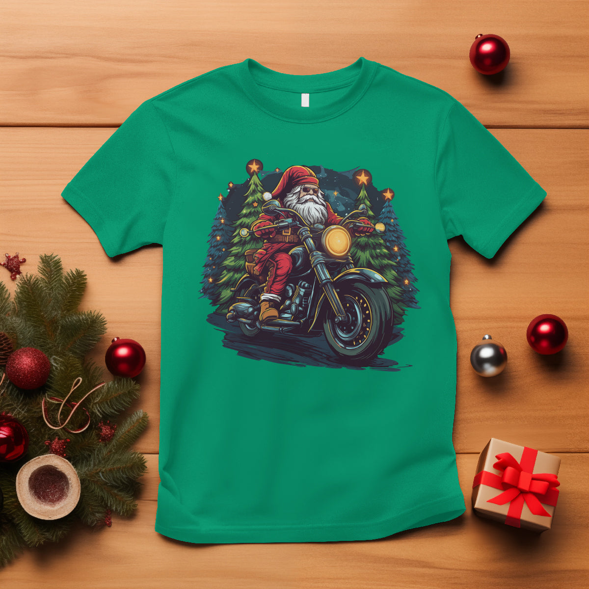 Santa Claus Biker T Shirt Riding Motorcycle Christmas - Wonder Print Shop
