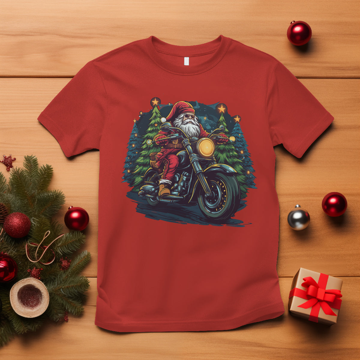 Santa Claus Biker T Shirt Riding Motorcycle Christmas - Wonder Print Shop