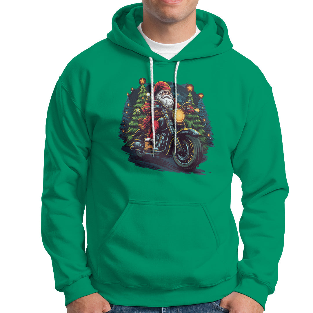Santa Claus Biker Hoodie Riding Motorcycle Christmas - Wonder Print Shop