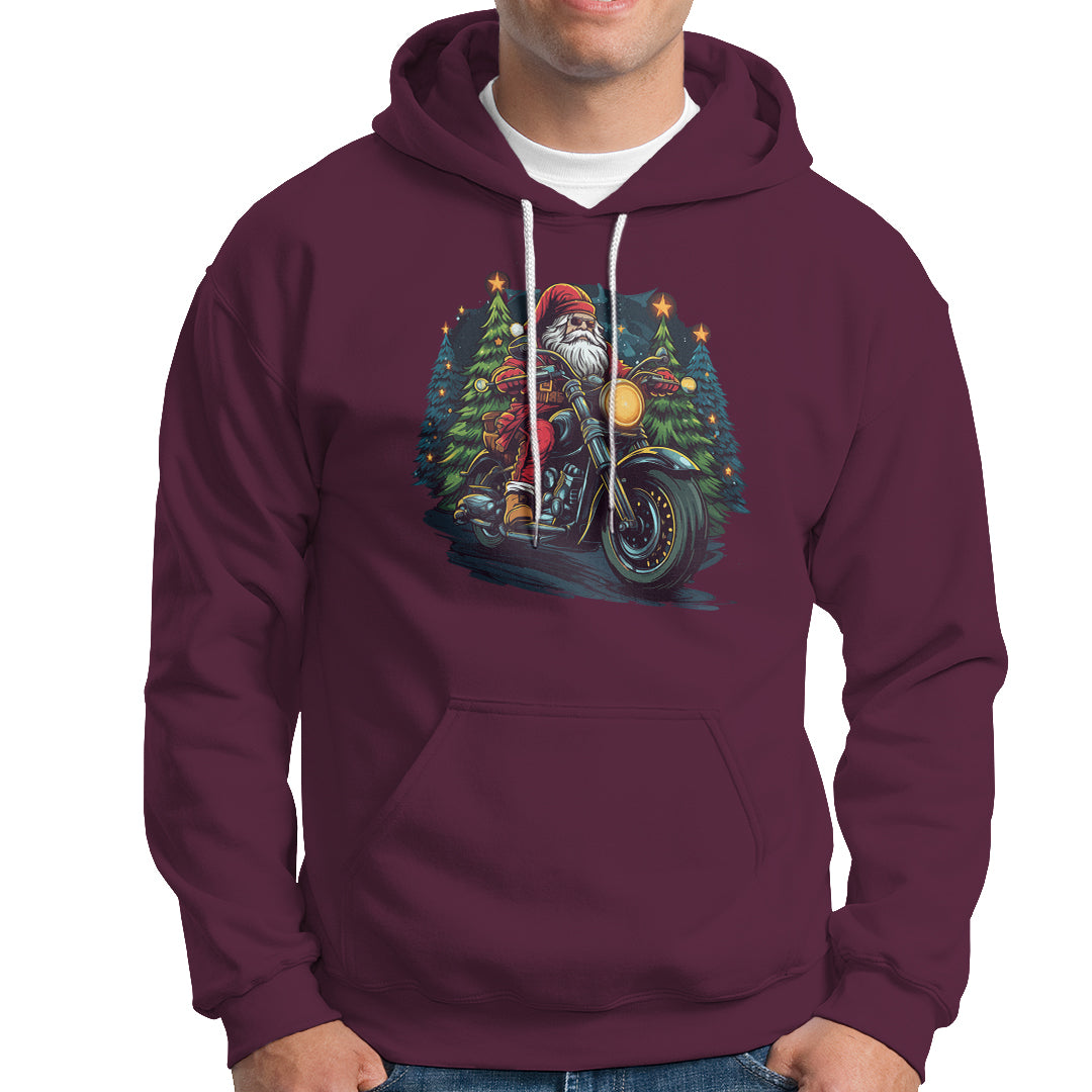Santa Claus Biker Hoodie Riding Motorcycle Christmas - Wonder Print Shop