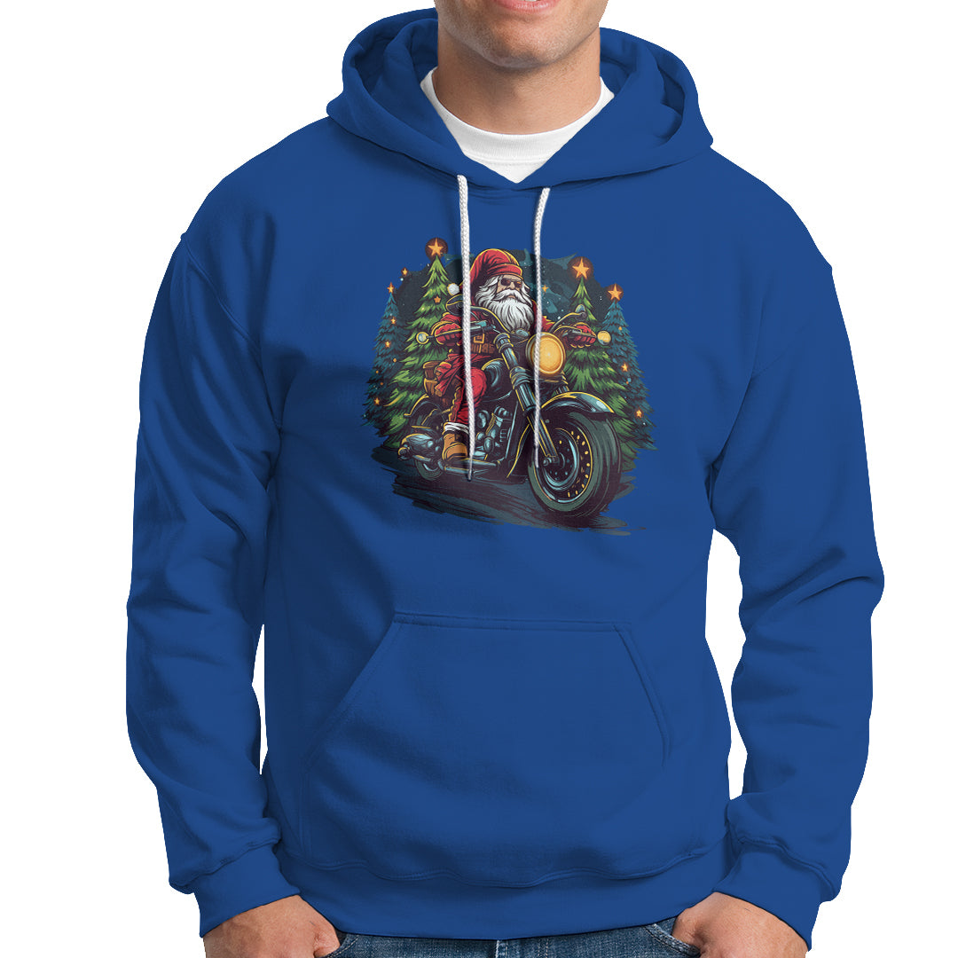 Santa Claus Biker Hoodie Riding Motorcycle Christmas - Wonder Print Shop