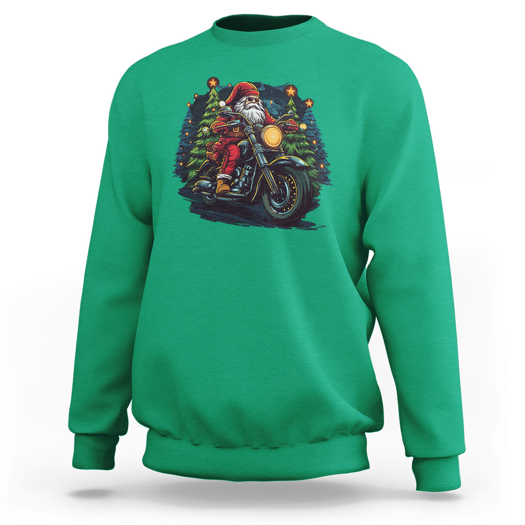 Santa Claus Biker Sweatshirt Riding Motorcycle Christmas - Wonder Print Shop