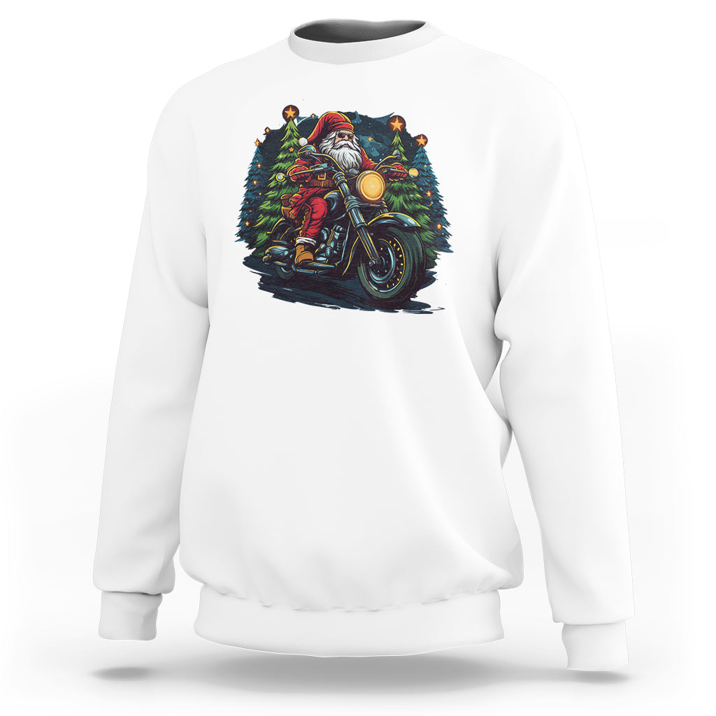 Santa Claus Biker Sweatshirt Riding Motorcycle Christmas - Wonder Print Shop