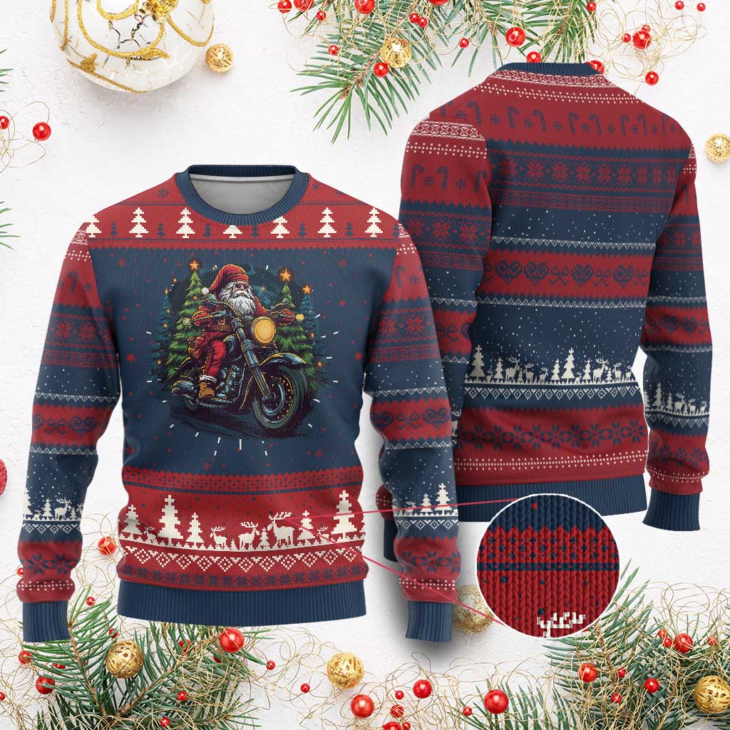 Biker Santa Claus Ugly Christmas Sweater Riding Motorcycle Christmas - Wonder Print Shop