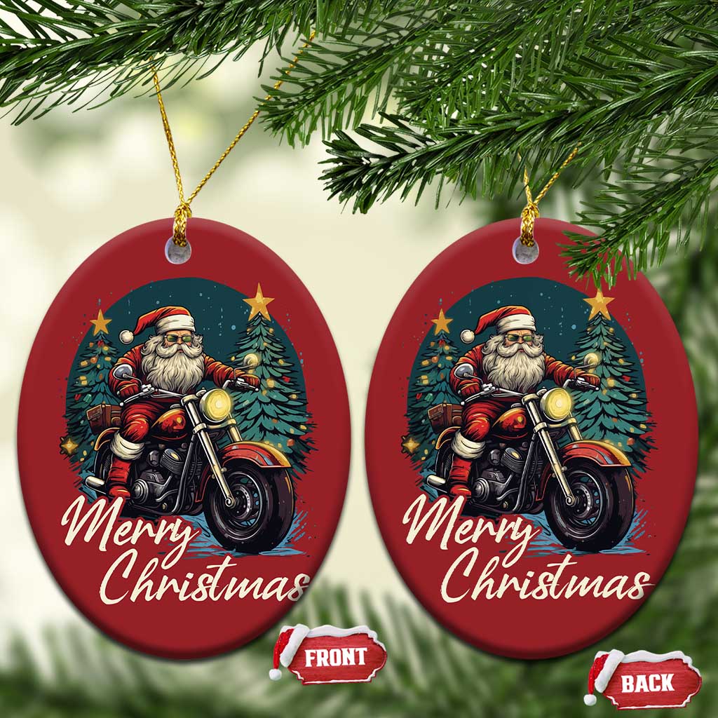 Biker Santa Claus Christmas Ornament Merry Xmas Riding Motorcycle - Wonder Print Shop