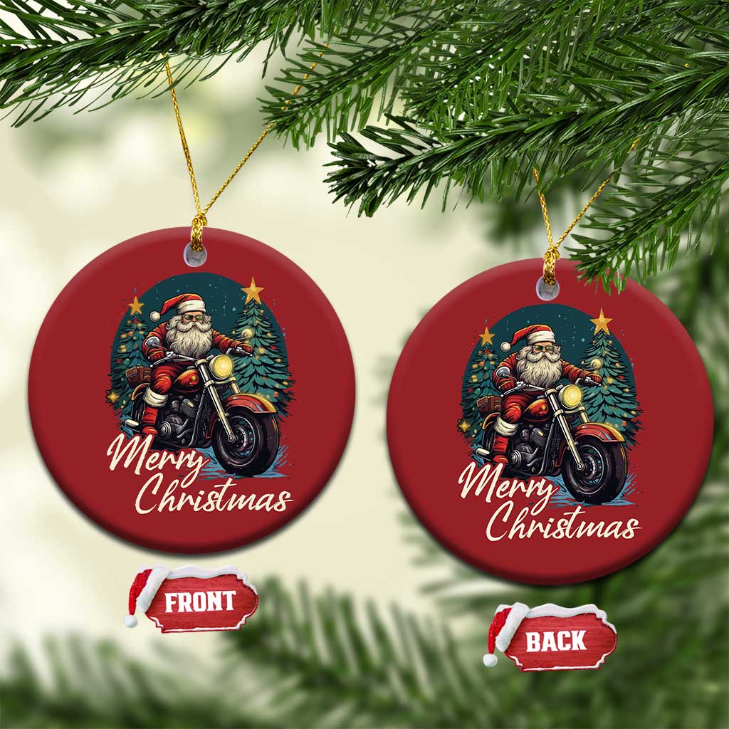 Biker Santa Claus Christmas Ornament Merry Xmas Riding Motorcycle - Wonder Print Shop