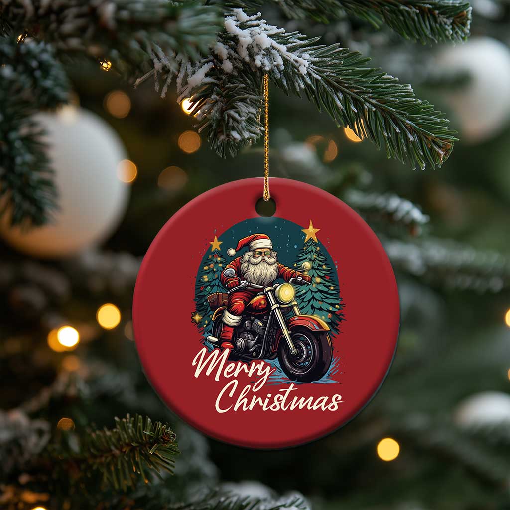 Biker Santa Claus Christmas Ornament Merry Xmas Riding Motorcycle - Wonder Print Shop