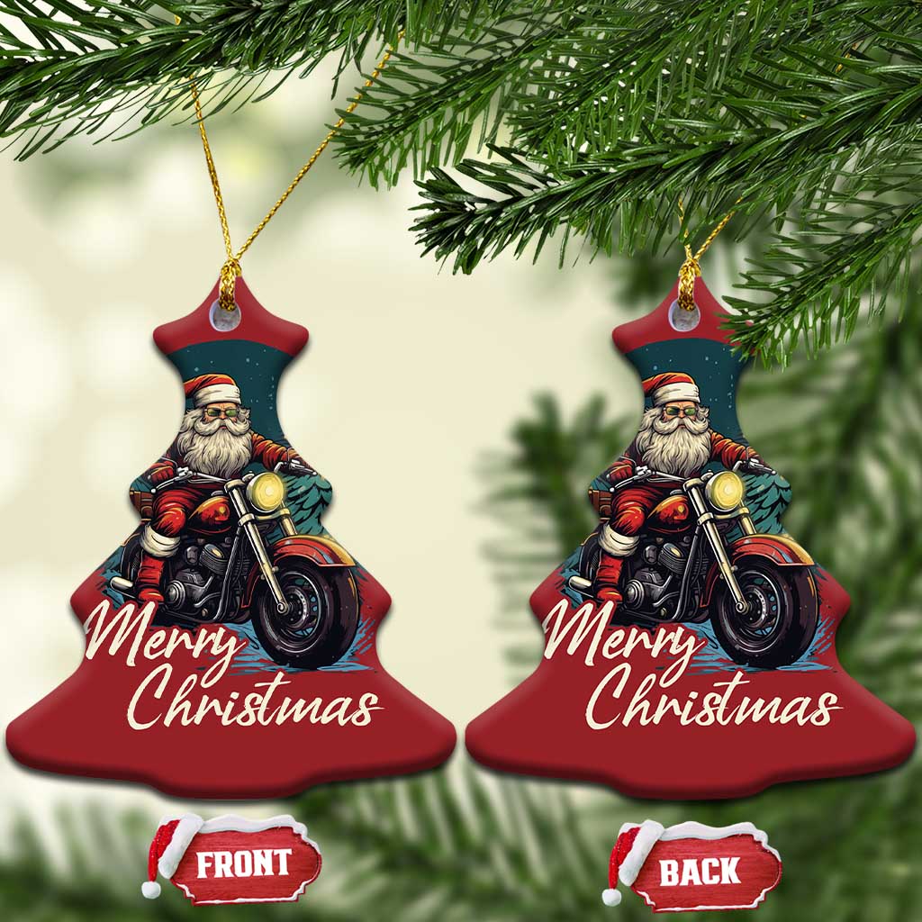 Biker Santa Claus Christmas Ornament Merry Xmas Riding Motorcycle - Wonder Print Shop
