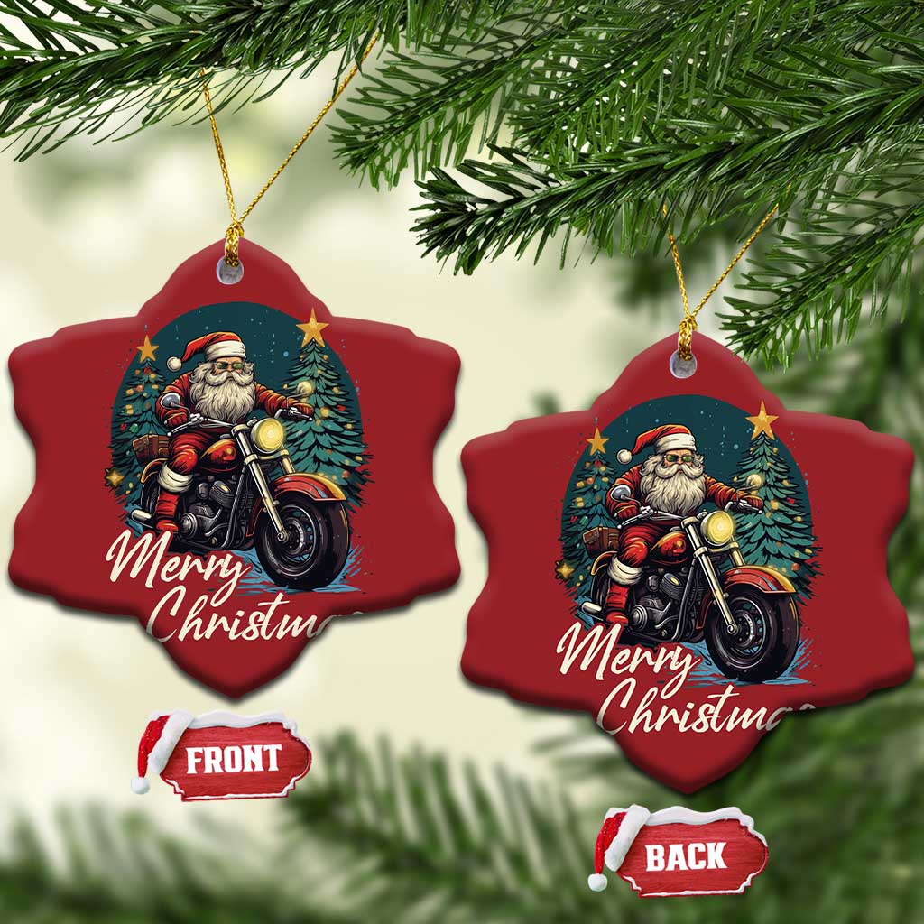 Biker Santa Claus Christmas Ornament Merry Xmas Riding Motorcycle - Wonder Print Shop