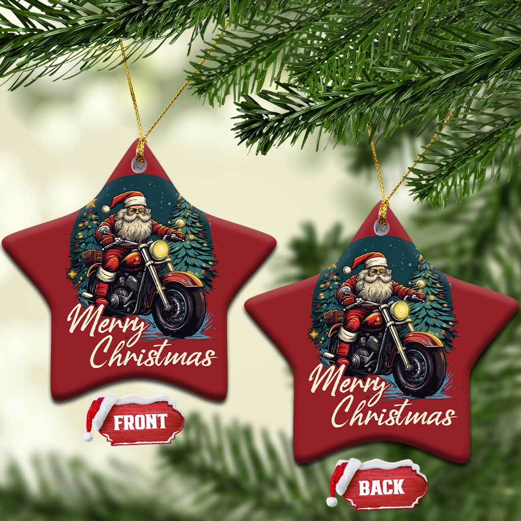 Biker Santa Claus Christmas Ornament Merry Xmas Riding Motorcycle - Wonder Print Shop