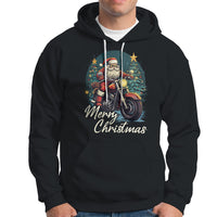 Santa Claus Biker Hoodie Merry Christmas Riding Motorcycle - Wonder Print Shop