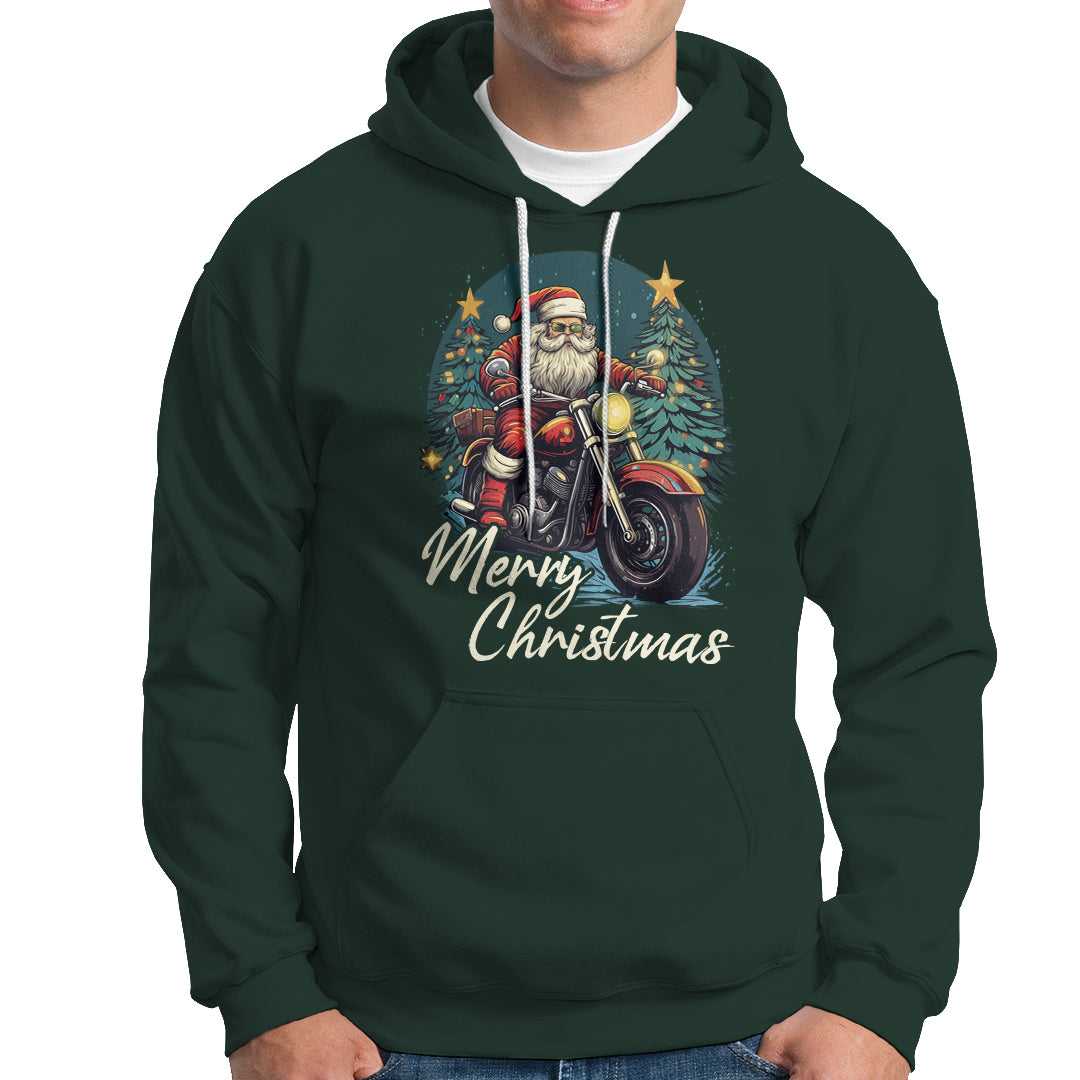 Santa Claus Biker Hoodie Merry Christmas Riding Motorcycle - Wonder Print Shop