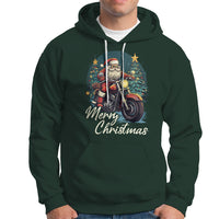 Santa Claus Biker Hoodie Merry Christmas Riding Motorcycle - Wonder Print Shop