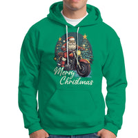 Santa Claus Biker Hoodie Merry Christmas Riding Motorcycle - Wonder Print Shop