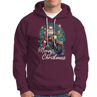 Santa Claus Biker Hoodie Merry Christmas Riding Motorcycle - Wonder Print Shop