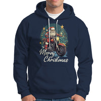 Santa Claus Biker Hoodie Merry Christmas Riding Motorcycle - Wonder Print Shop