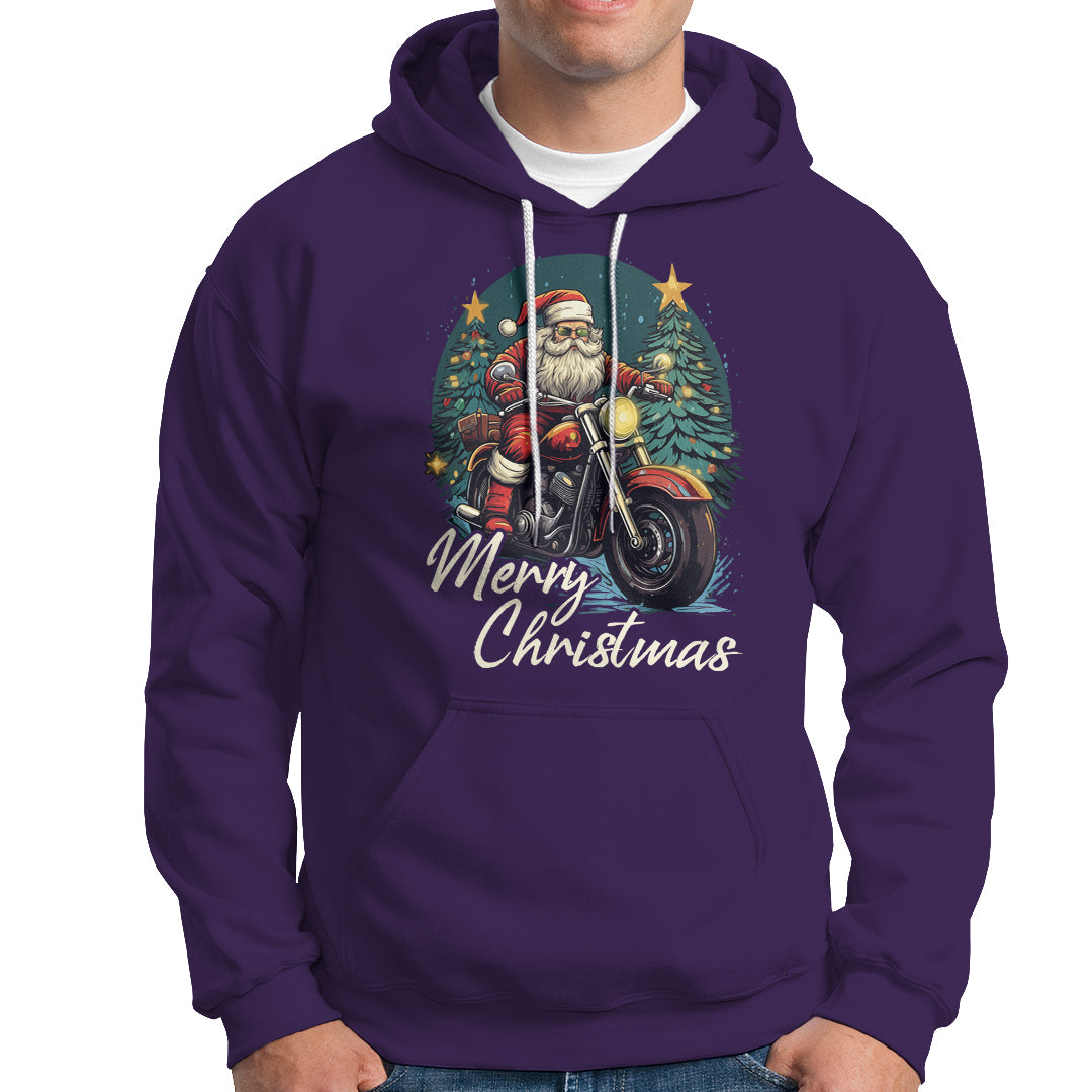 Santa Claus Biker Hoodie Merry Christmas Riding Motorcycle - Wonder Print Shop