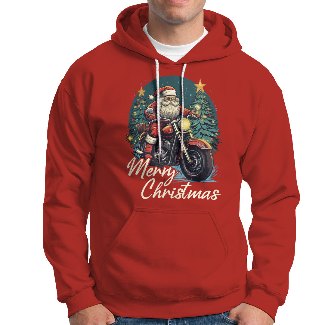 Santa Claus Biker Hoodie Merry Christmas Riding Motorcycle - Wonder Print Shop