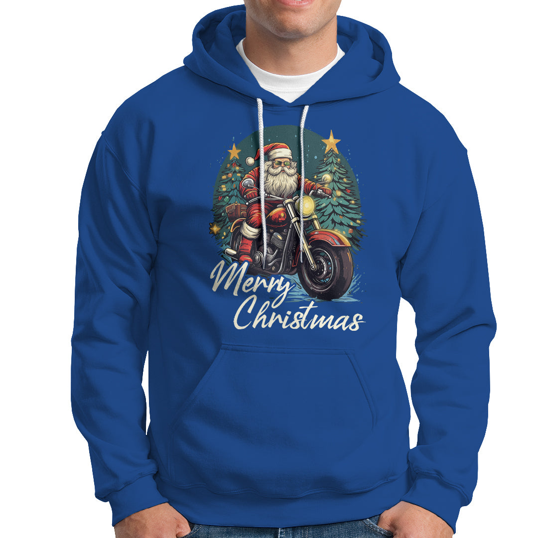 Santa Claus Biker Hoodie Merry Christmas Riding Motorcycle - Wonder Print Shop