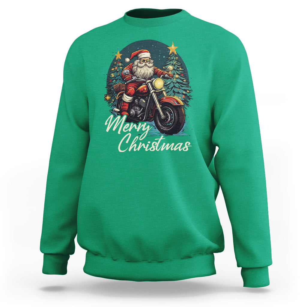 Santa Claus Biker Sweatshirt Merry Christmas Riding Motorcycle - Wonder Print Shop
