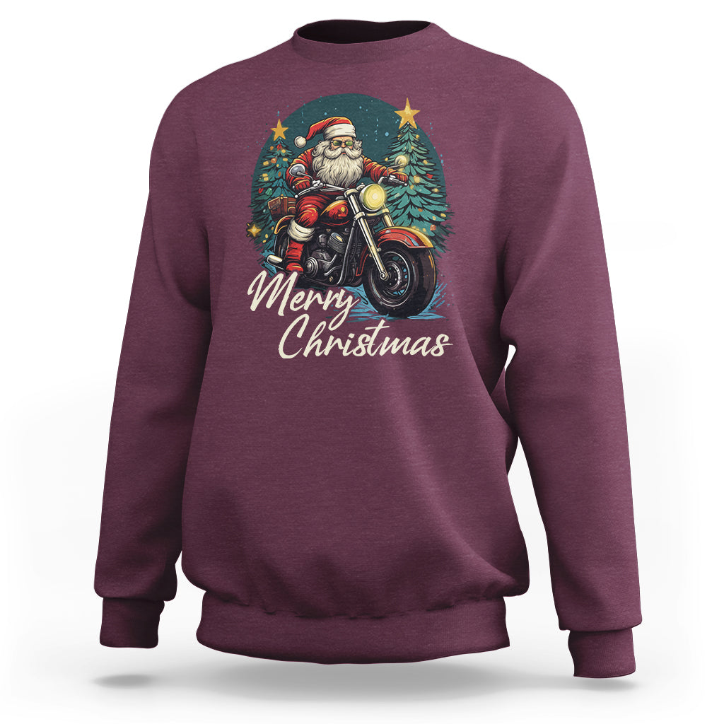 Santa Claus Biker Sweatshirt Merry Christmas Riding Motorcycle - Wonder Print Shop