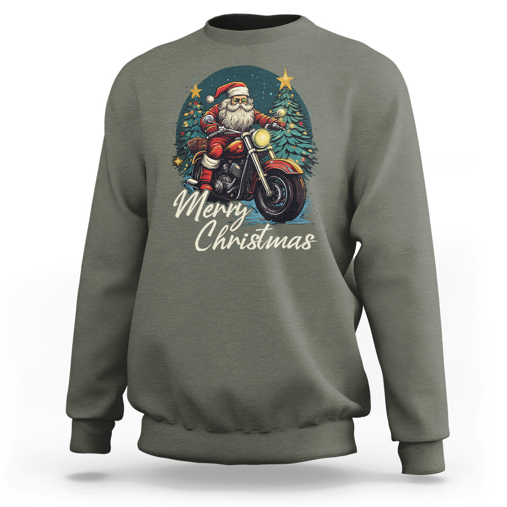 Santa Claus Biker Sweatshirt Merry Christmas Riding Motorcycle - Wonder Print Shop