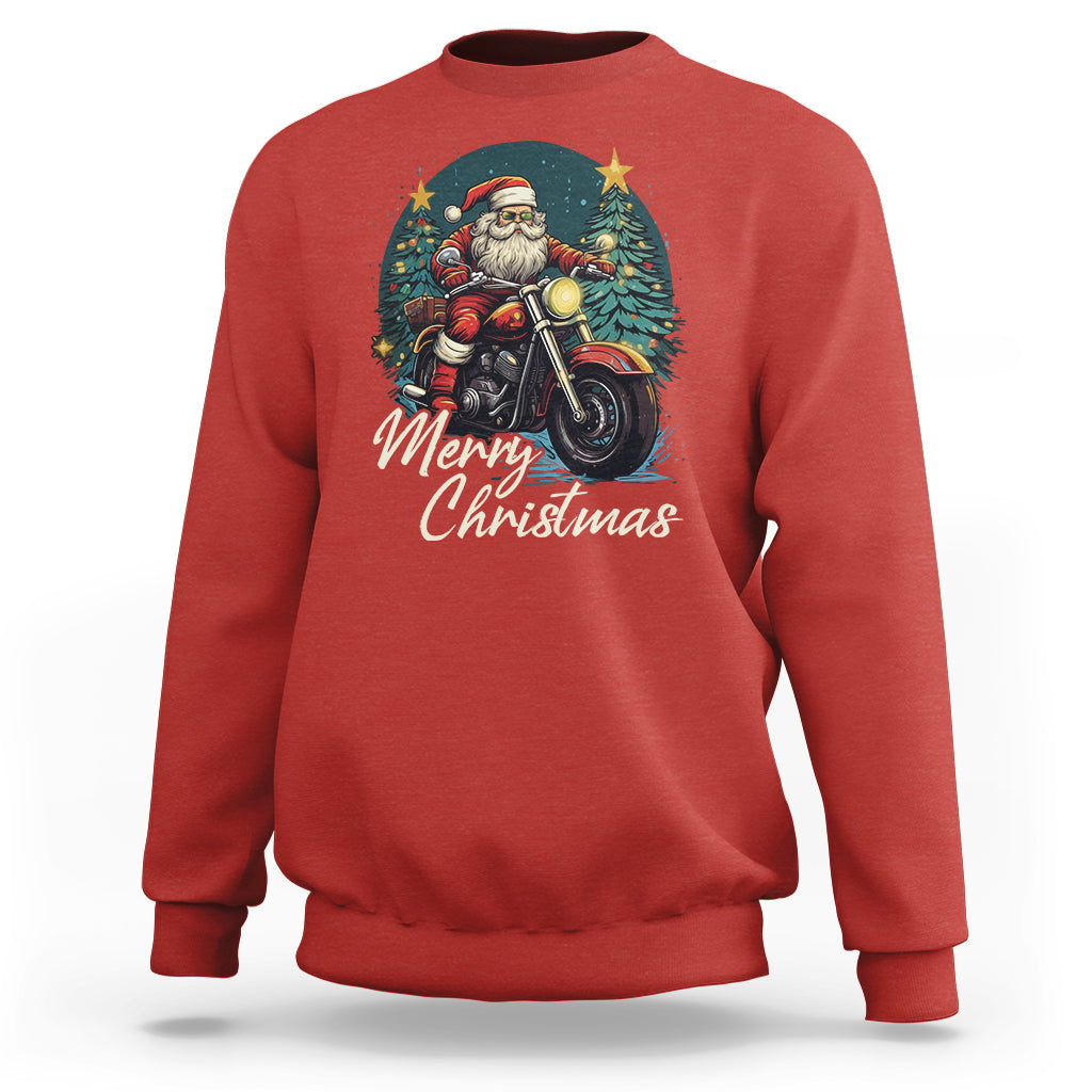Santa Claus Biker Sweatshirt Merry Christmas Riding Motorcycle - Wonder Print Shop
