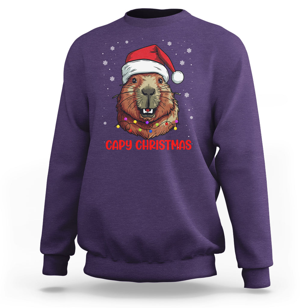 Capy Christmas Sweatshirt Funny Capybara Santa Meme - Wonder Print Shop
