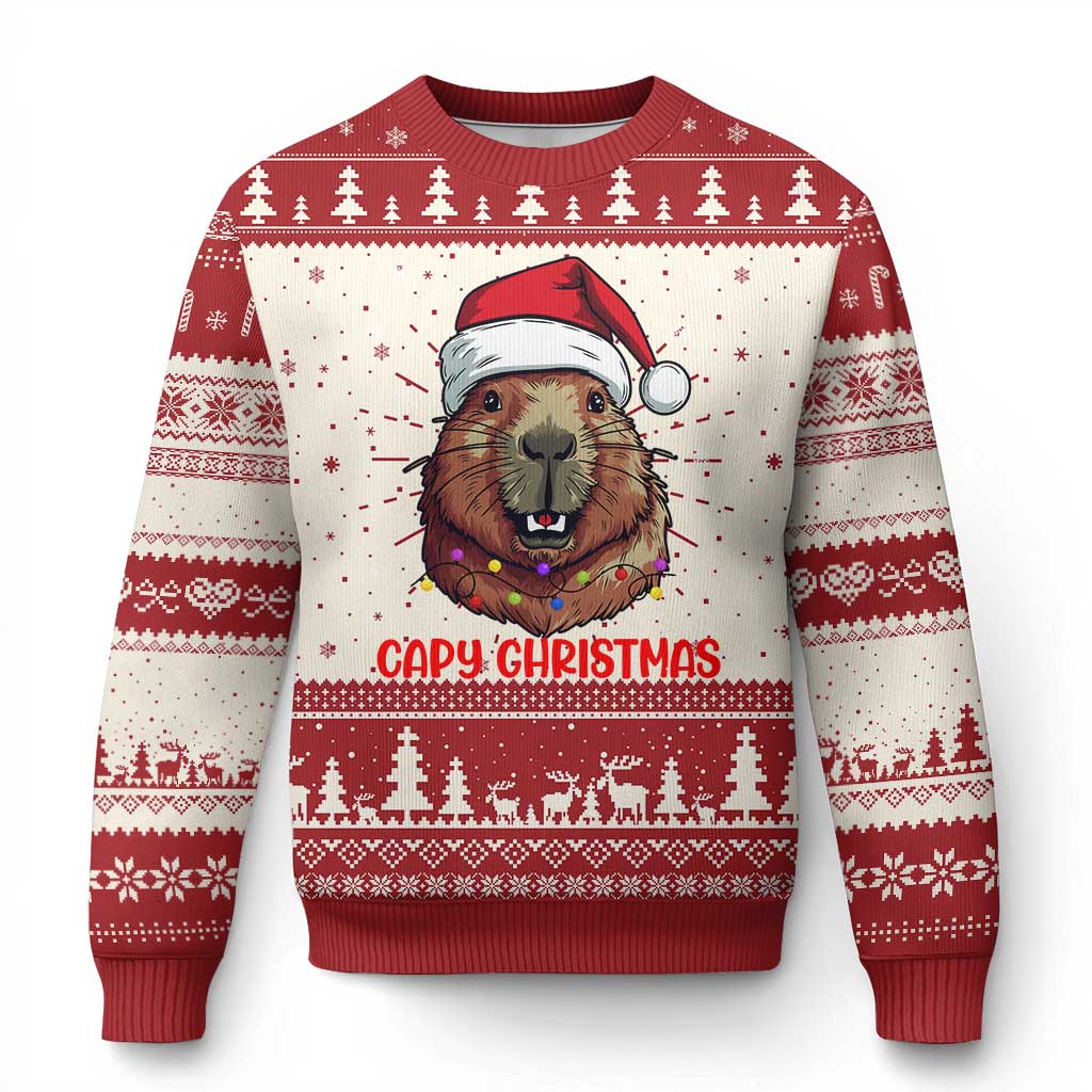 Funny Xmas Capybara Ugly Christmas Sweater Capy Christmas Meme Santa Hat - Wonder Print Shop