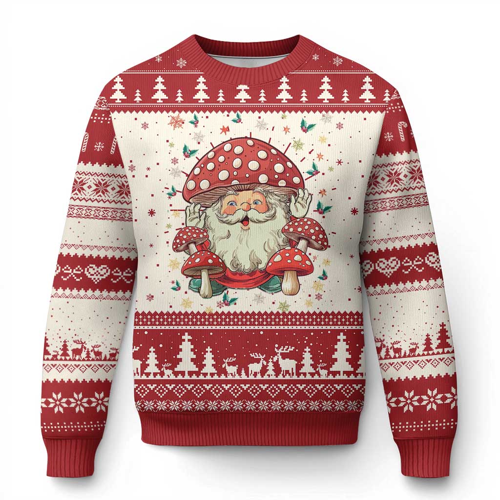Cottagecore Santa Ugly Christmas Sweater Retro Vintage Christmas Mushroom Core Claus Face - Wonder Print Shop