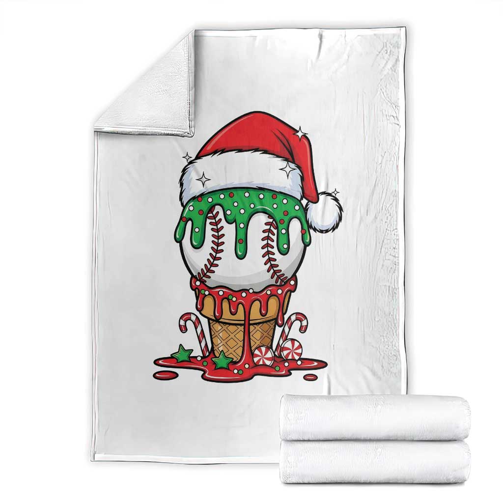 Cute Baseball Christmas Icecream Dripping Throw Blanket Holiday Ice Cream Cone with Santa Hat - Wonder Print Shop