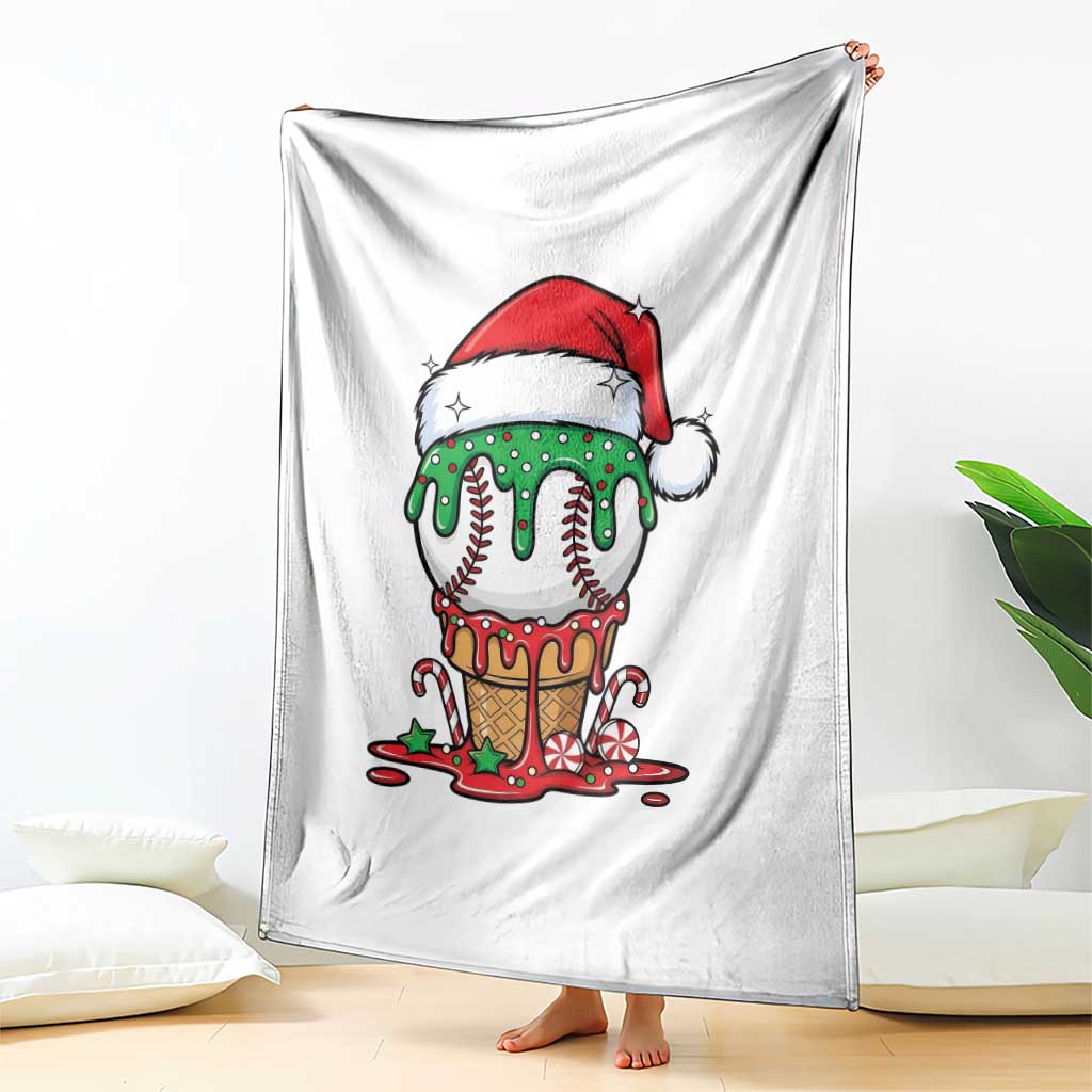 Cute Baseball Christmas Icecream Dripping Throw Blanket Holiday Ice Cream Cone with Santa Hat - Wonder Print Shop