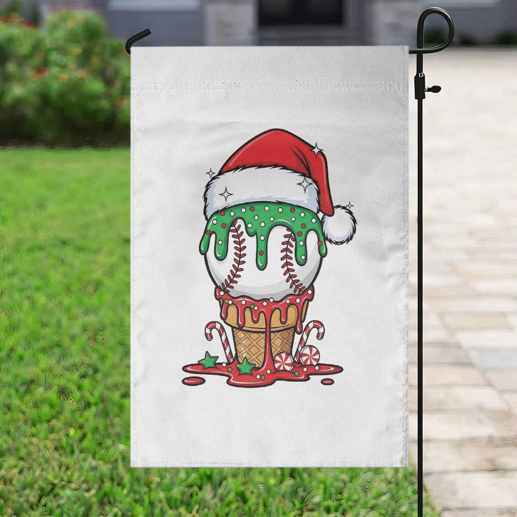 Cute Baseball Christmas Icecream Dripping Garden Flag Holiday Ice Cream Cone with Santa Hat - Wonder Print Shop