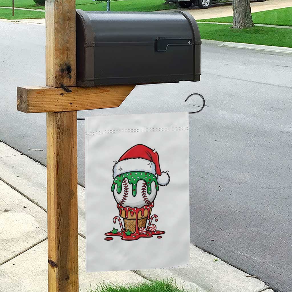 Cute Baseball Christmas Icecream Dripping Garden Flag Holiday Ice Cream Cone with Santa Hat - Wonder Print Shop
