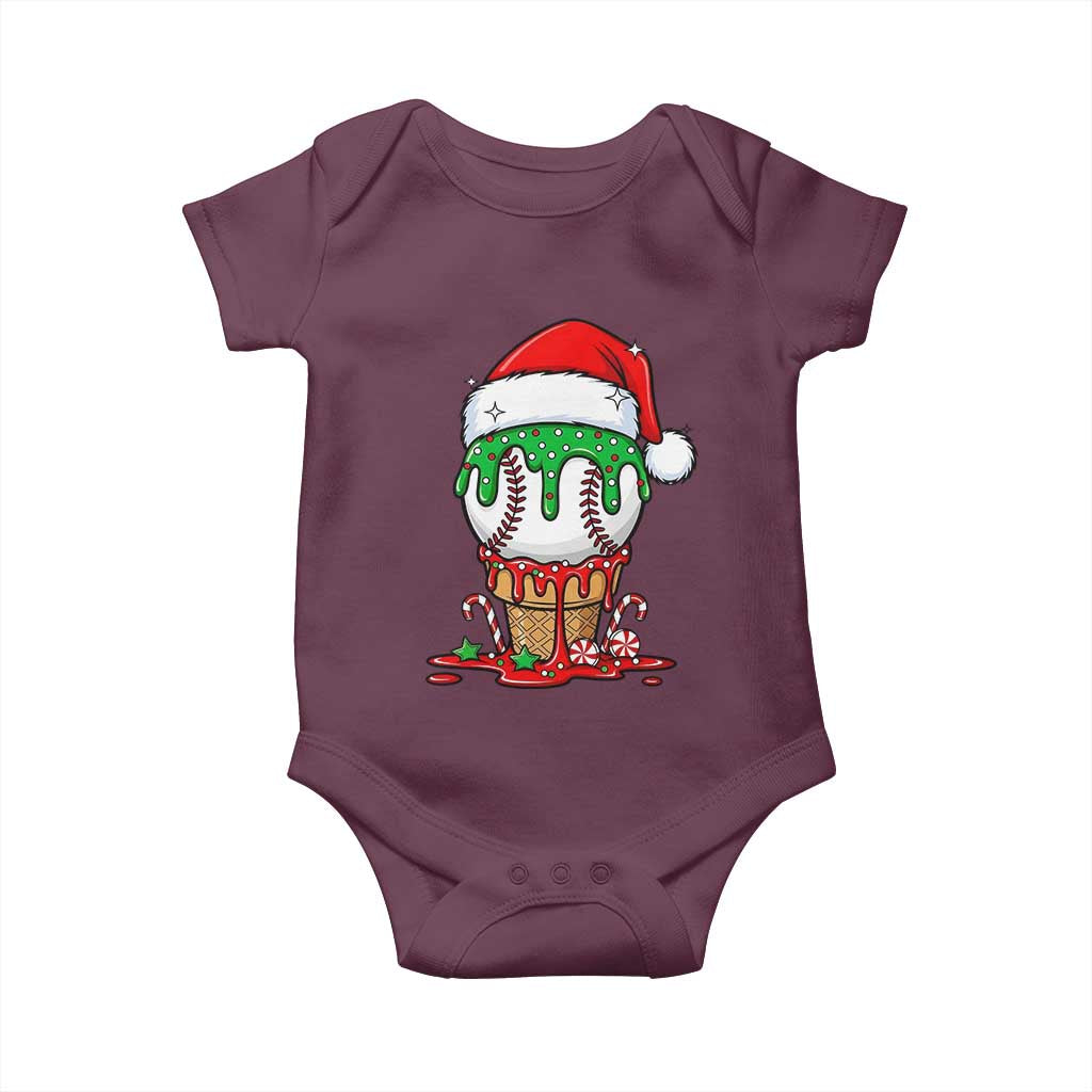 Cute Baseball Christmas Icecream Dripping Baby Onesie Holiday Ice Cream Cone with Santa Hat - undefined
