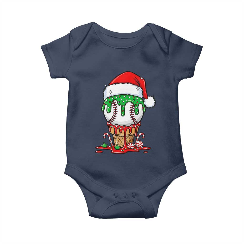 Cute Baseball Christmas Icecream Dripping Baby Onesie Holiday Ice Cream Cone with Santa Hat - undefined