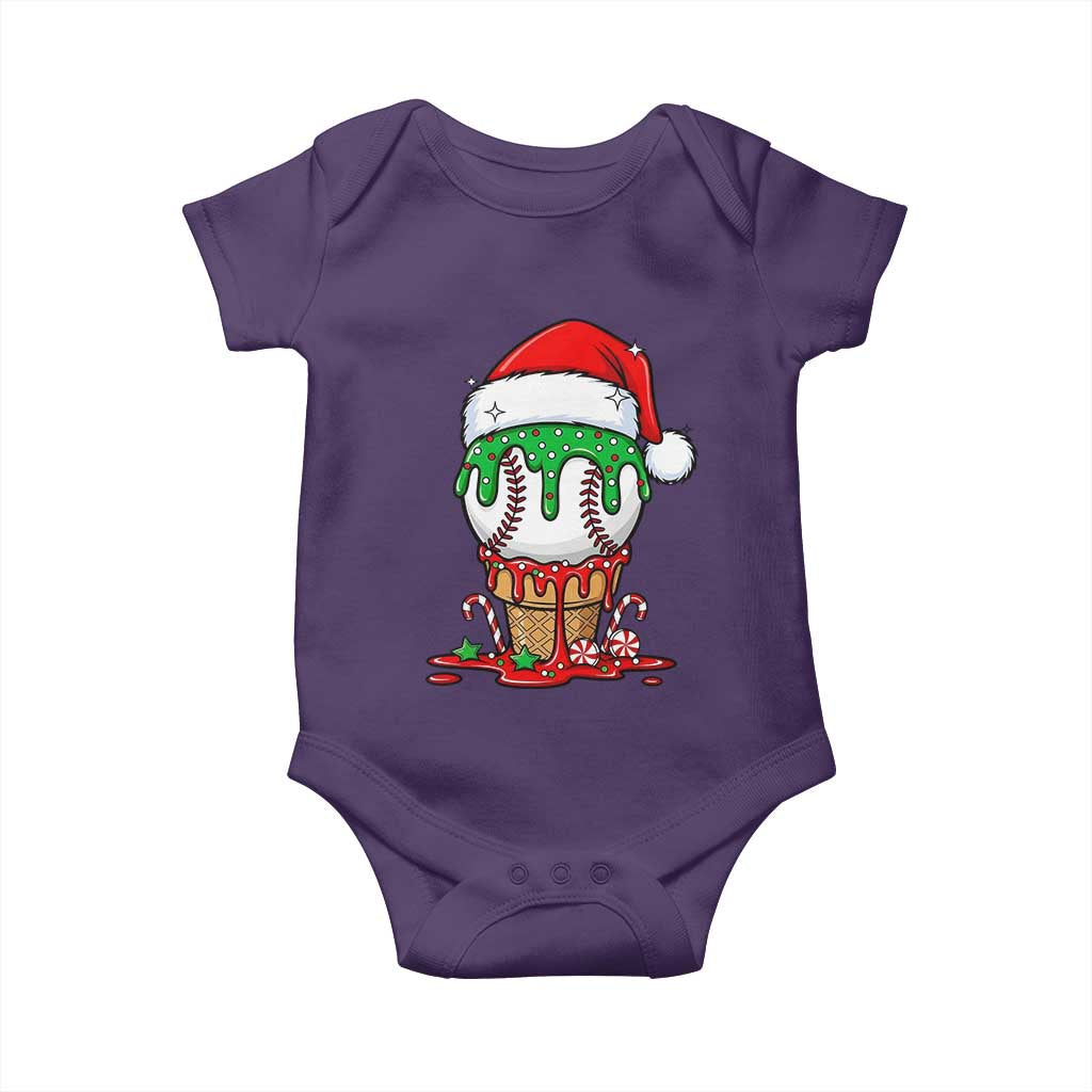 Cute Baseball Christmas Icecream Dripping Baby Onesie Holiday Ice Cream Cone with Santa Hat - undefined
