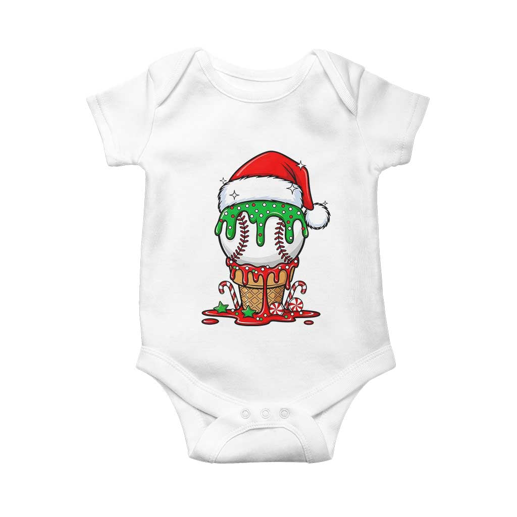 Cute Baseball Christmas Icecream Dripping Baby Onesie Holiday Ice Cream Cone with Santa Hat - undefined