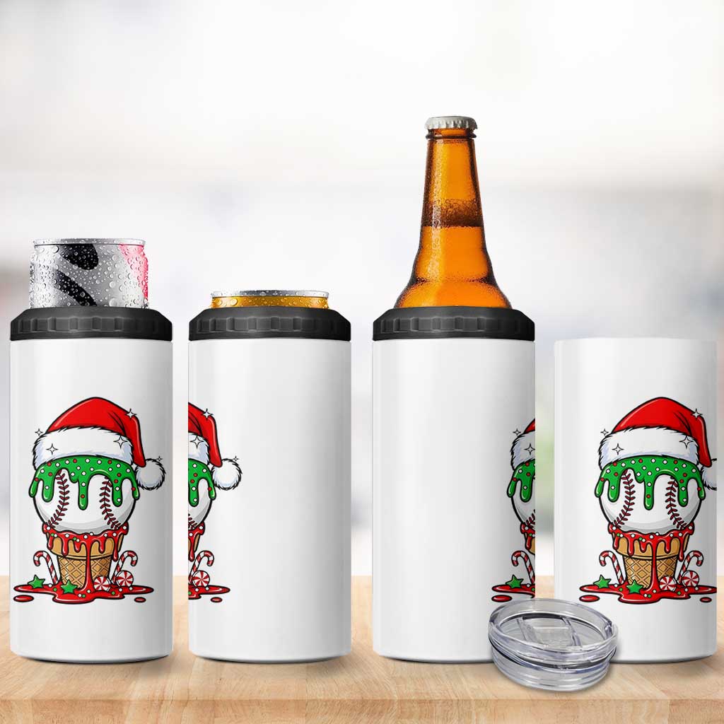 Cute Baseball Christmas Icecream Dripping 4 in 1 Can Cooler Tumbler Holiday Ice Cream Cone with Santa Hat - Wonder Print Shop