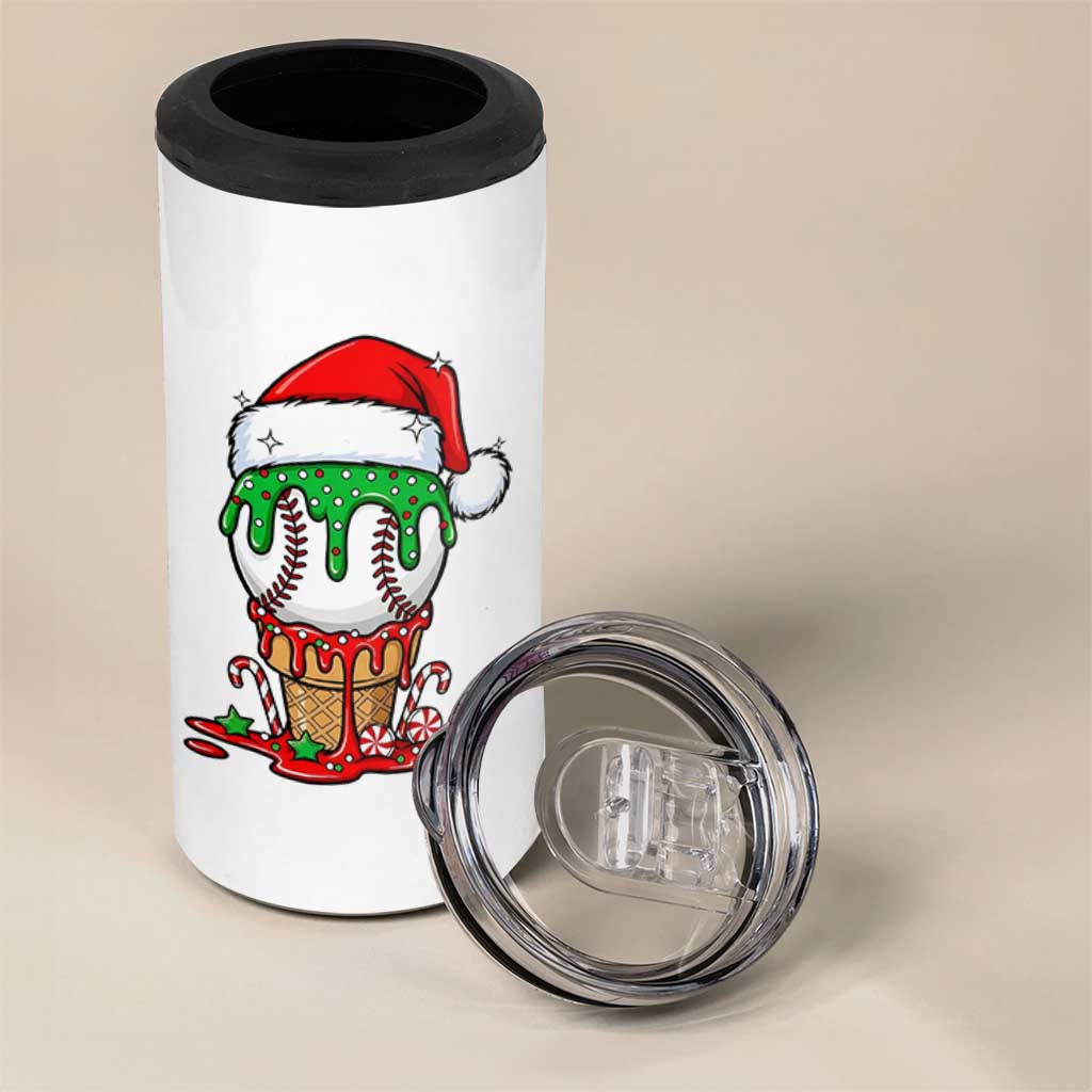 Cute Baseball Christmas Icecream Dripping 4 in 1 Can Cooler Tumbler Holiday Ice Cream Cone with Santa Hat - Wonder Print Shop