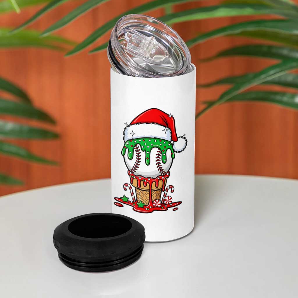 Cute Baseball Christmas Icecream Dripping 4 in 1 Can Cooler Tumbler Holiday Ice Cream Cone with Santa Hat - Wonder Print Shop